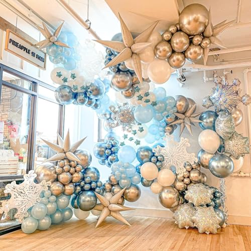 Frozen Balloons Garland Arch Kit - 178Pcs Winter Wonderland Snowflake Blue Silver White Balloon for Baby Shower Christmas Birthday