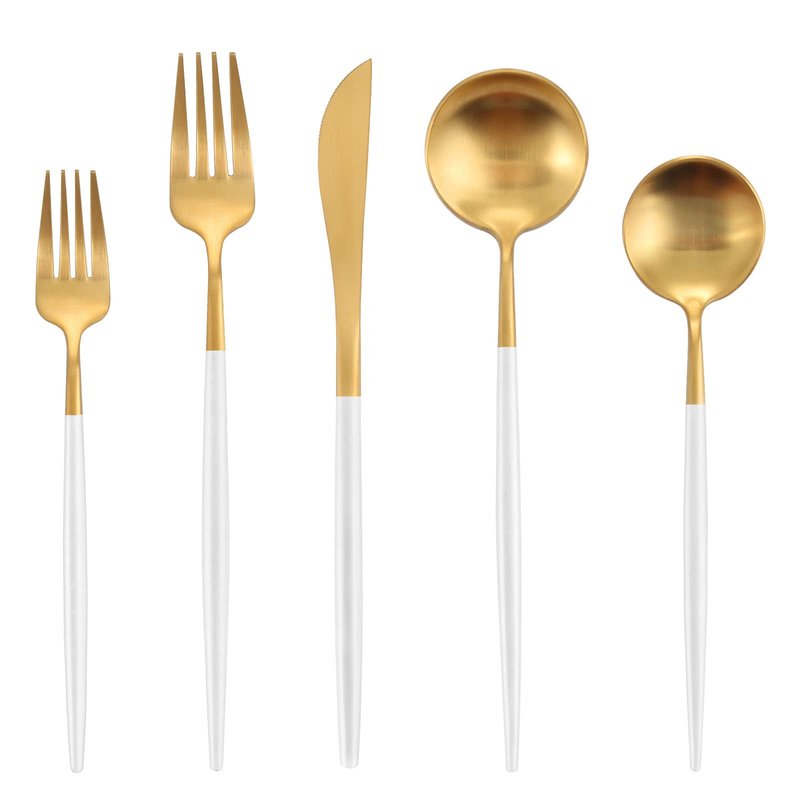 Matte White Gold Silverware Set, Oliviola 40-Piece Stainless Steel Flatware Cutlery Set Service for 8, Satin Finish Kitchen Utensil Set, Dishwasher Safe