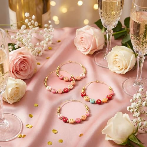 60 Sets Wine Glass Charms Kit with Letter Beads & Rings for Parties