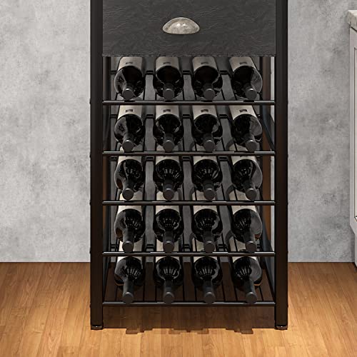 Homeiju Vintage Right Angle Wine Rack with Glass and Bottle Storage - Freestanding Bar Cabinet
