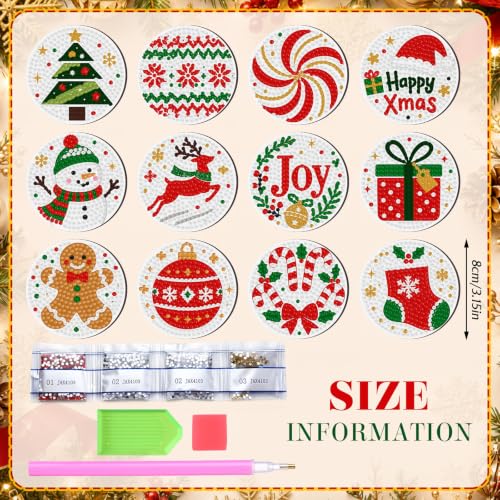 Zonon Joyful Xmas 12Pcs Christmas Diamond Art Magnets Kit (Joyful / Xmas) – Diamond Painting Magnets Craft