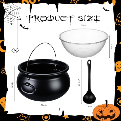 3-Piece Halloween Witch Cauldron and Punch Bowl Set with Ladle