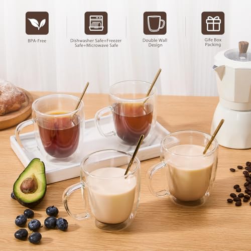 VENVENWEAVS 13.5 OZ Glass Coffee Mug Set of 6 - Double Wall Insulated Cups for Latte & Cappuccino
