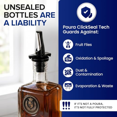 Poura 3-in-1 Silver Airtight Liquor & Olive Oil Bottle Pourers 2-Pack with Adapters