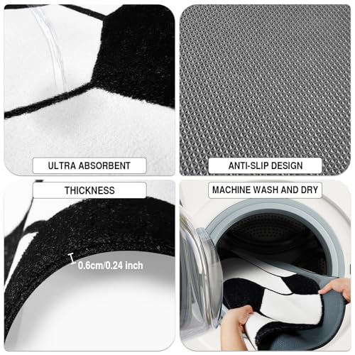 31-Inch Round Soccer Area Rug, Non-Slip Sports Bedroom Mat for Kids