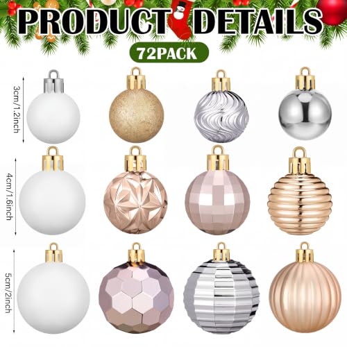 Lunmon 72 Pcs Christmas Ornaments Bulk - Elegant Gold Silver White Decorations