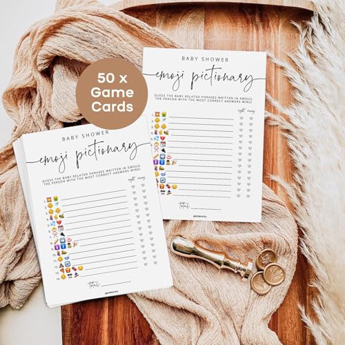 Baby Shower Emoji Pictionary Game Cards - 50 Pack, 5x7 Inch Minimalist