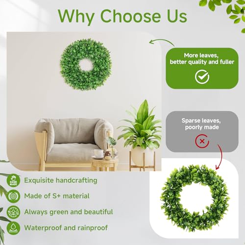 20-Inch Artificial Boxwood Wreath - UV Protected Greenery for Front Door