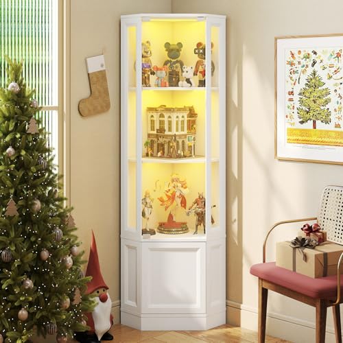 65-inch Corner Display Cabinet with LED Lights and Tempered Glass Door