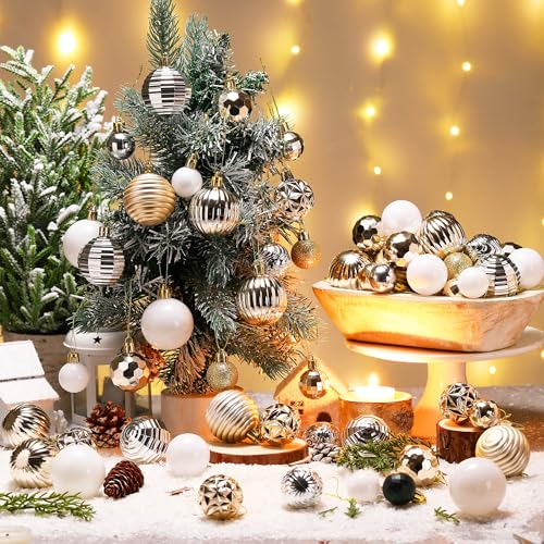 Lunmon 72 Pcs Christmas Ornaments Bulk - Elegant Gold Silver White Decorations