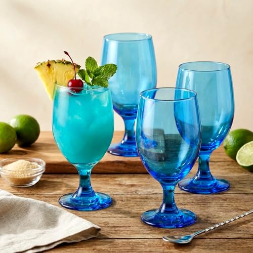 Set of 12 Cobalt Blue Water Goblets, 13.5 oz Stemmed Glassware