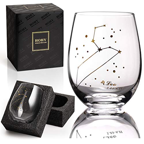 Leo Zodiac Wine Glass - Stemless Crystal Gift for Leo (July 23-Aug 22) Women