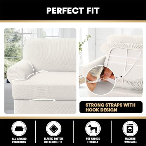Stretch Loveseat Slipcover - 3 Piece T Cushion Sofa Cover for 55-76" Couches