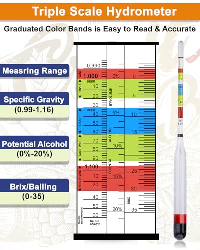 Triple Scale Hydrometer for Wine, Beer, Mead and Kombucha Brewing