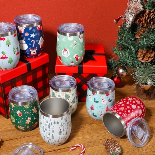 Sliner Classic Christmas 12oz Stainless Steel Wine Tumblers 18 Pcs with Lids & Straws