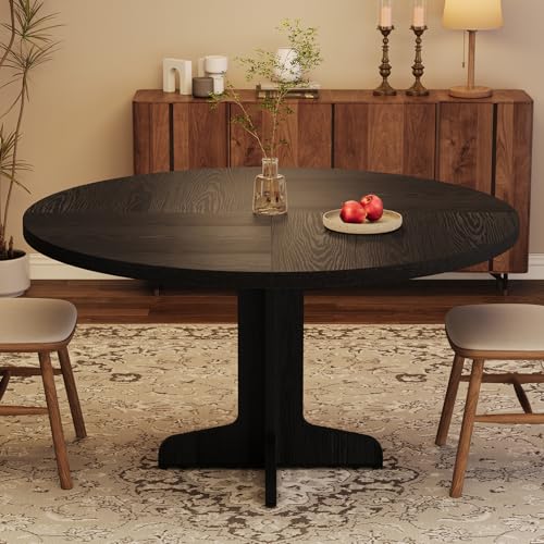 47-Inch Round Farmhouse Dining Table for 4, Rustic Black Kitchen Table