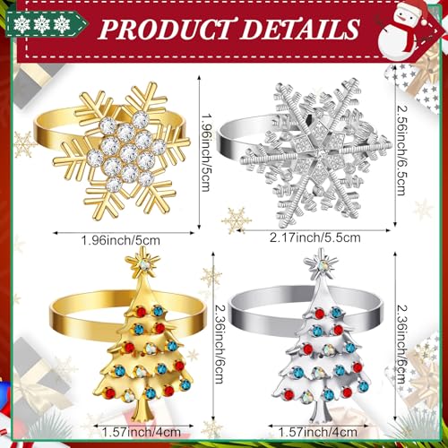Snowflake Tree 16 Pcs Polyester Christmas Napkins & Rings Set (Snowflake Tree) – 8 Rings, 4 Red & 4 Green Napkins