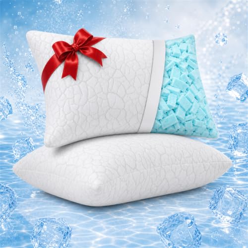 Cooling Memory Foam Pillows Queen Size Set of 2 | Adjustable Firm Support for Neck Pain Relief