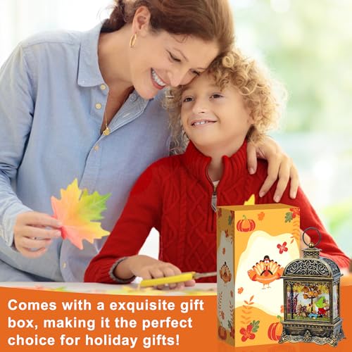 Fall Gnome Snow Globe Lantern with Swirling Glitter - Lighted Thanksgiving Decor