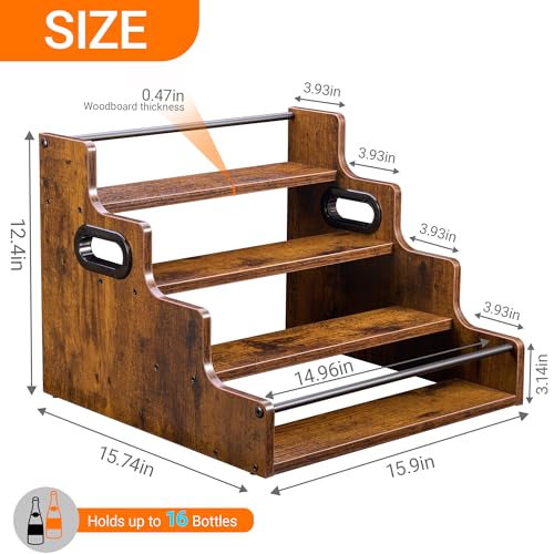 4-Tier Liquor Bottle Display Shelf – 16-Inch Rustic Wood & Metal Rack