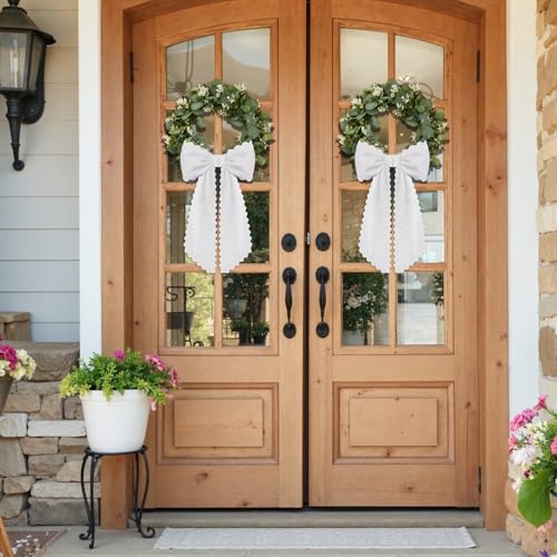 2-Piece Scalloped Wreath Sash, White Decorative Ribbon for Front Door Decor