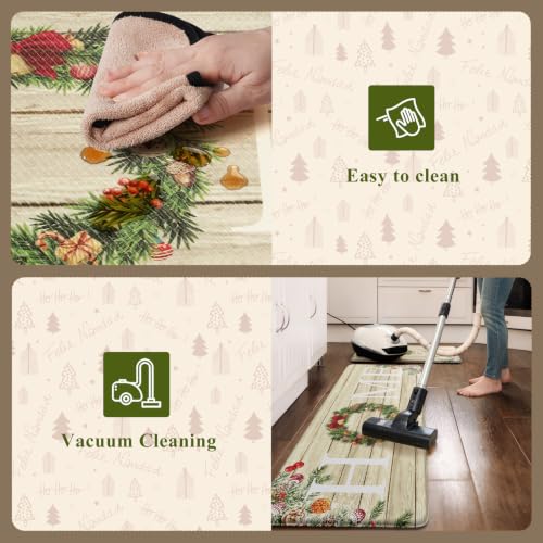 KIMODE Christmas Kitchen Mats Set 2pc Cushioned Anti-Fatigue 17.3" x 47" + 17.3" x 29"