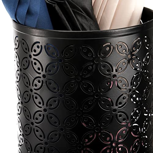 Round Metal Umbrella Stand - Free Standing Entryway Storage Rack, Black