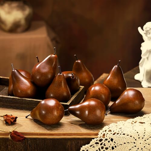 12 Pcs Artificial Brown Pears - Lifelike Decorative Fruit for Home & Photography