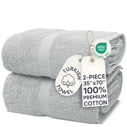 Large Turkish Cotton Bath Sheets - 35x70 Inch Oversized Towel Set, Gray