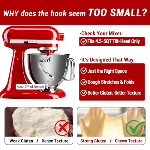 Stainless Steel Spiral Dough Hook for 4.5QT & 5QT Tilt-Head Stand Mixers