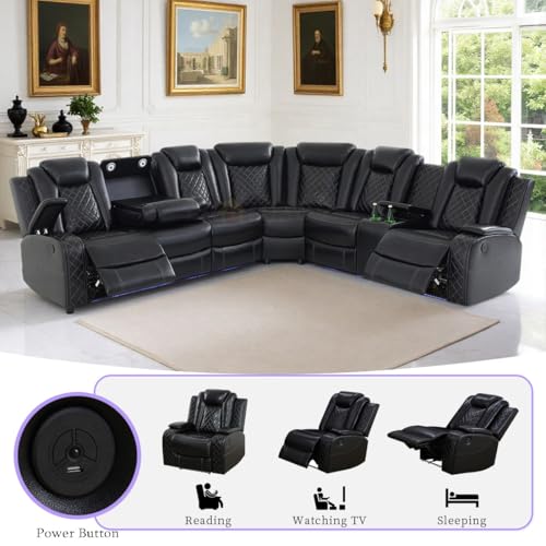 Power Reclining Sectional Sofa Set with LED Lights and Storage Console