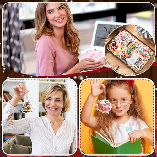 Leinuosen 36 Pack Christmas Book Lover Wooden Ornaments with Stack of Books Design