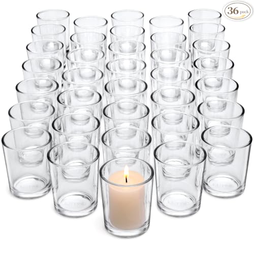 36-Pack Clear Glass Votive Candle Holders - Tea Light Holders for Weddings & Home Decor