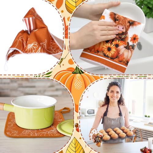 10-Piece Highland Cow Kitchen Decor Set - Farmhouse Towels, Rugs & Oven Mitts