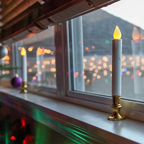 Wondise 8-Pack Flameless Window Taper Candles with Remote & Timer (5-Gold) - White Pillar LED Candles
