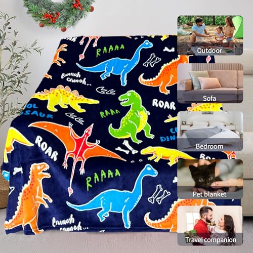 Glow in the Dark Dinosaur Throw Blanket for Kids, Soft Fleece 40x50 Inch