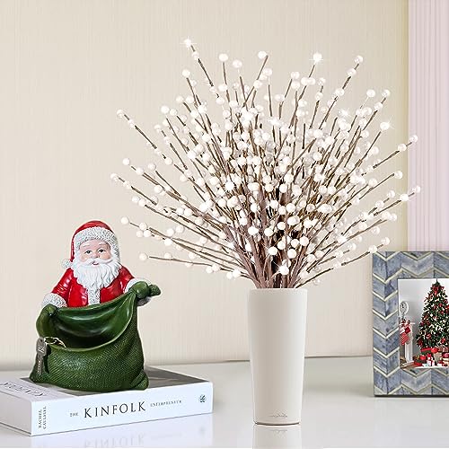 Sggvecsy 15Pcs White Holly Berry Stems - Artificial Red Berries with Pearl Finish, 16in Christmas Picks