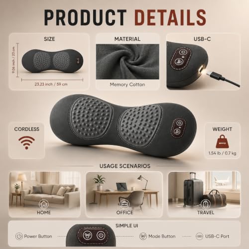 Cordless Lower Back Massager with Heat & Vibration for Sciatica Relief