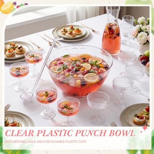 1.8-Gallon Plastic Punch Bowl Set with Ladle and 8 Detachable Cups