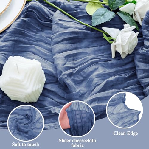 Blue Cheesecloth Table Runner 10FT - Boho Gauze Rustic Wedding Decor