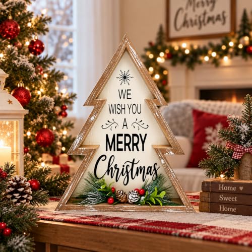 Farmhouse Christmas Tree Sign with Pinecones - Rustic Holiday Decor