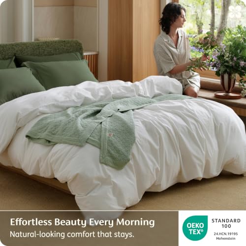 King Size Washed Cotton Duvet Cover - Natural White, 8 Ties, Zipper