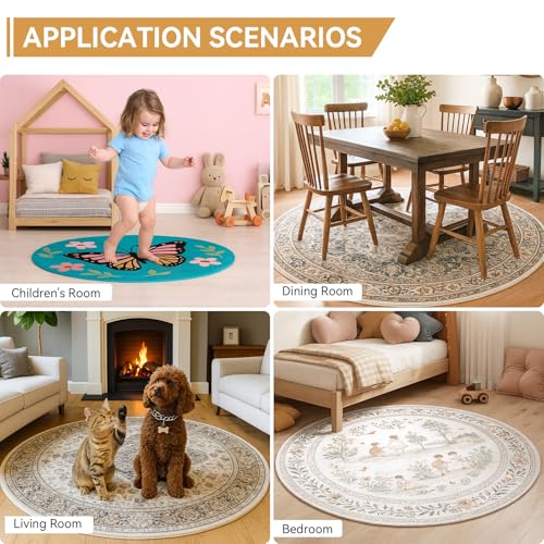 5ft Round Non-Slip Rug Pad, 1/8 Inch Waterproof Felt and Rubber Carpet Gripper