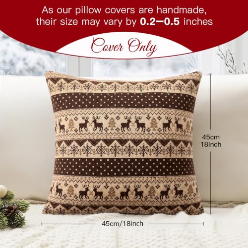 Artscope Christmas Knitted Throw Pillow Covers 18x18in Brown, Set of 2