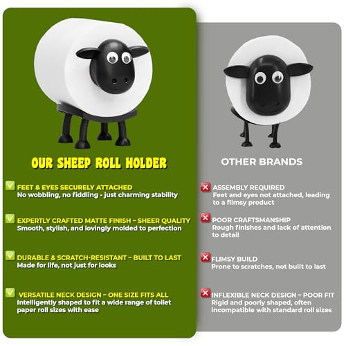 Sheep Toilet Roll Holder Set - Free Standing Cute 3D Printed Black Sheep Bathroom Decor and Tissue Storage