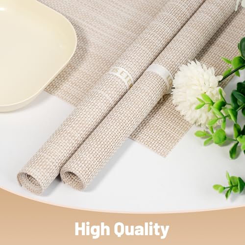 Beige White Set of 6 Non-Slip PVC Weave Placemats for Dining Table - Heat Resistant & Easy to Clean