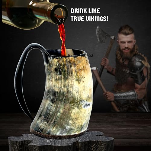 Handcrafted 16 oz Ox Horn Drinking Mug with Shot Glass and Bottle Opener