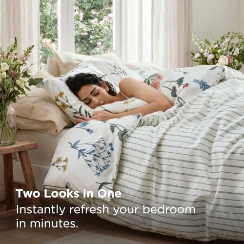 Reversible Floral Queen Duvet Cover Set - 3 Piece Bedding with Corner Ties