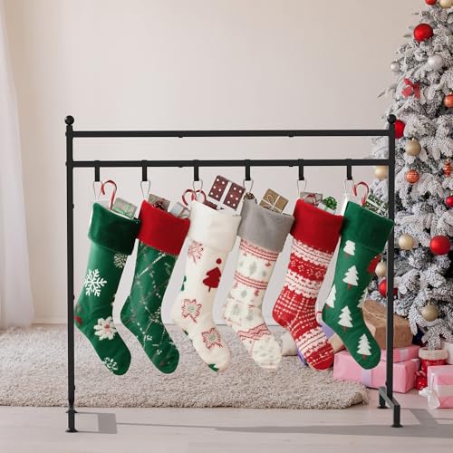 Freestanding Christmas Stocking Holder Stand with 8 Hooks, Metal Floor Rack