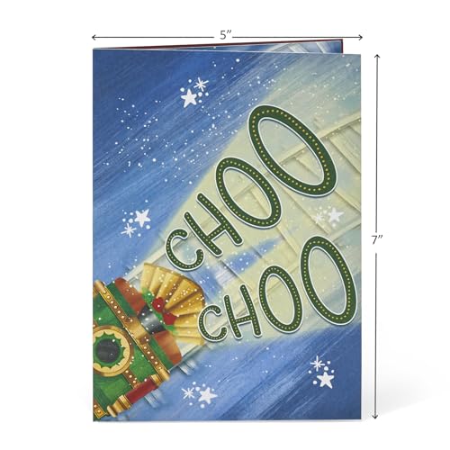 POPWOW Christmas Train Pop Up Card - Santa Reindeer 3D Xmas Greeting Card with Envelope & Note - 5x7